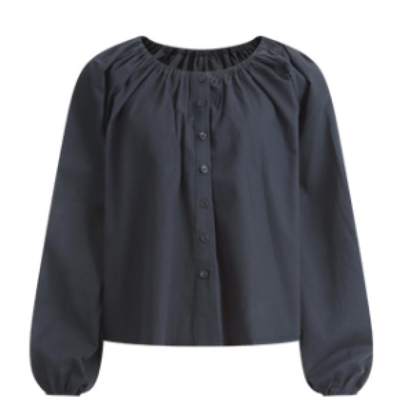 Shop Women Cotton Round Semi Crop Flare Banding Blouse Navy Ean Wbl 1318