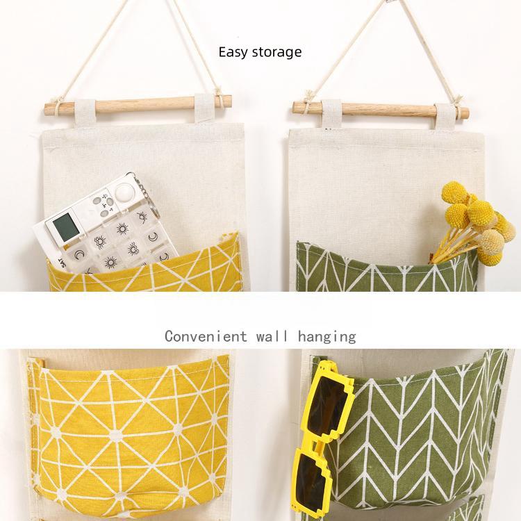 Creative Cotton and Hemp Waterproof Storage Hanging Bag Hanging Multi Layer Hanging Pocket Fabric Door Rear Sundry Storage Bag Storage Bag