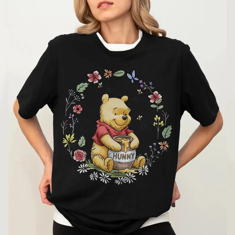 Cute Floral Sketch Winnie The Pooh T Shirt Unisex 7