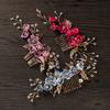 Fashion Elegant Blue Flower Women Hair Combs Headdress Prom Bridal Wedding Hair Accessories Gold Leaves Hair Jewelry Hair Pins