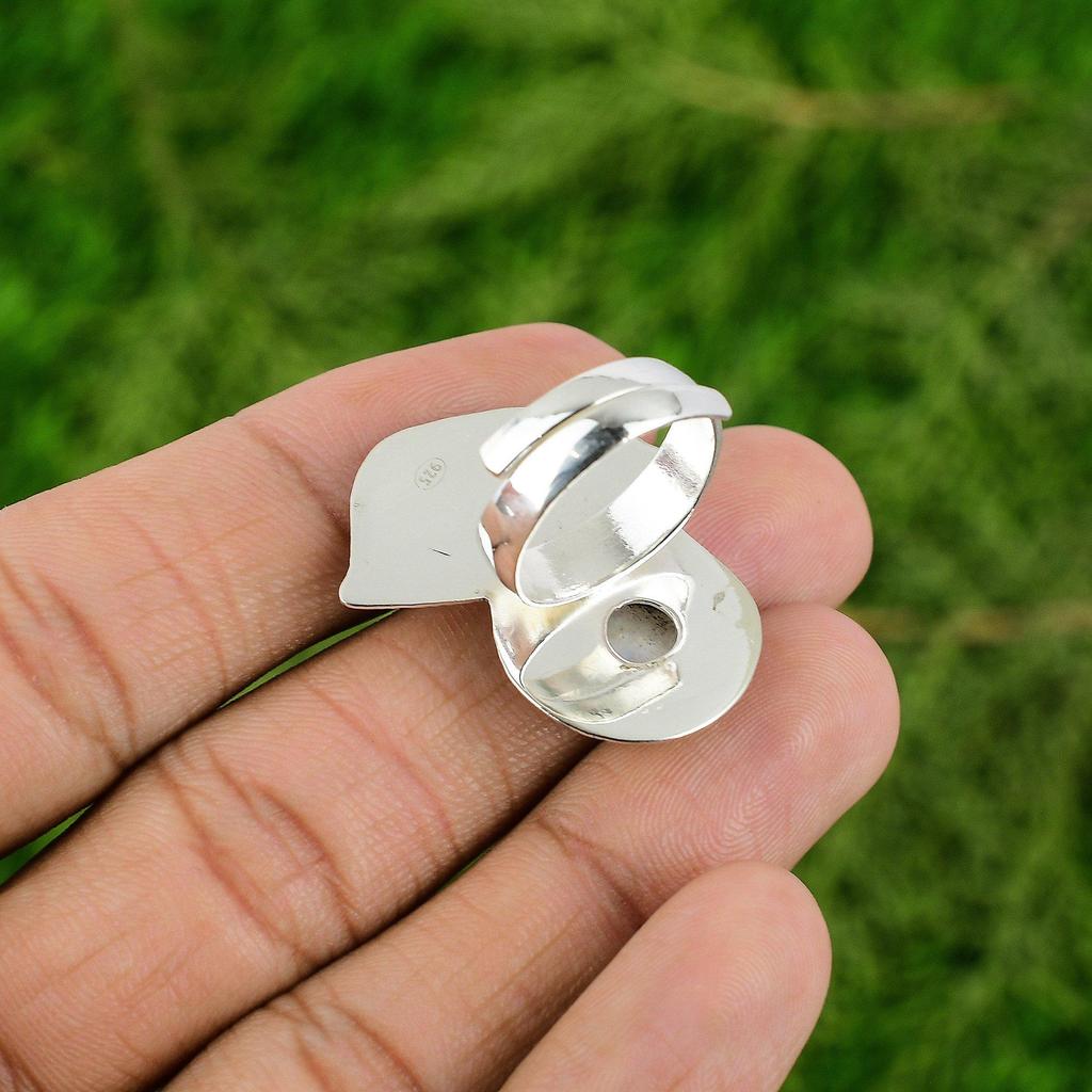 Кольцо-заявление из стерлингового серебра с круглым камнем лунного камня-радуги, ювелирное изделие на годовщину