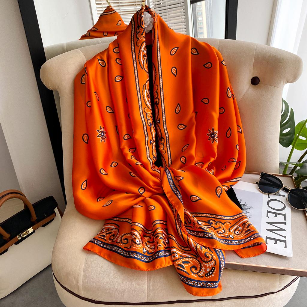 New 180*90cm Fashion Silk Scarf Scarftop Headwraps Women Vintage Four Seasons Hair Scarve Hijab Foulard Bandana Femme Headscarf