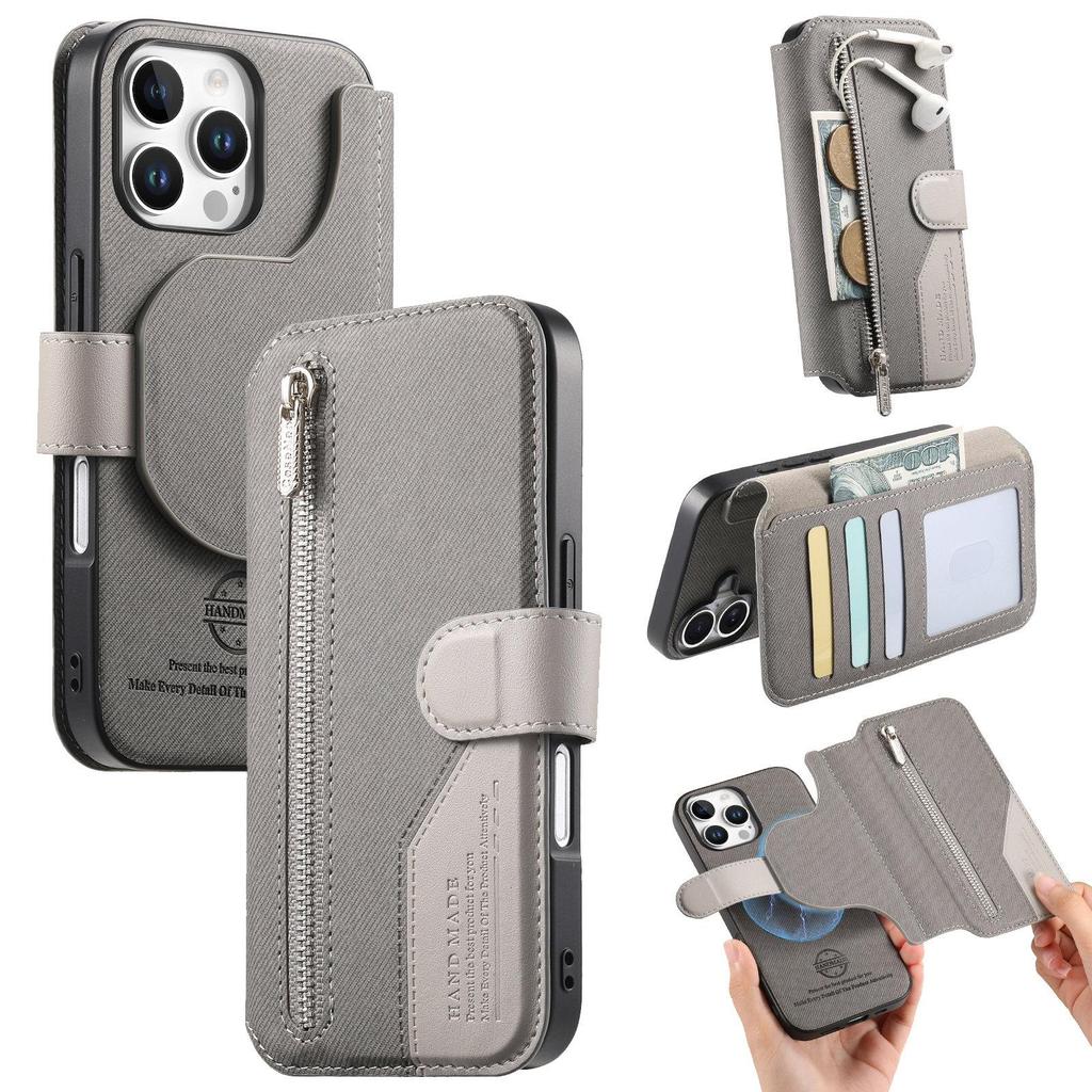 2 в 1 Съемный кожаный кошелек на молнии Чехол-книжка для iPhone 16 Pro Max 15 14 13 12 11 16E 16Plus Роскошная обложка-книжка с подставкой и RFID-защитой
