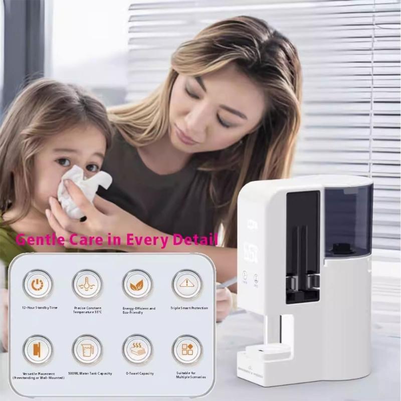 Подогреватель полотенец для лица с интеллектуальным контролем температуры, функция безопасности, резервуар 500 мл для бережного снятия макияжа