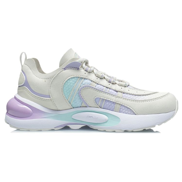 Li Ning V8 Shock Absorbing Non-Slip Wear-Resistant Low-Top Running Shoes Women Sneakers White Purple ARHQ172-7