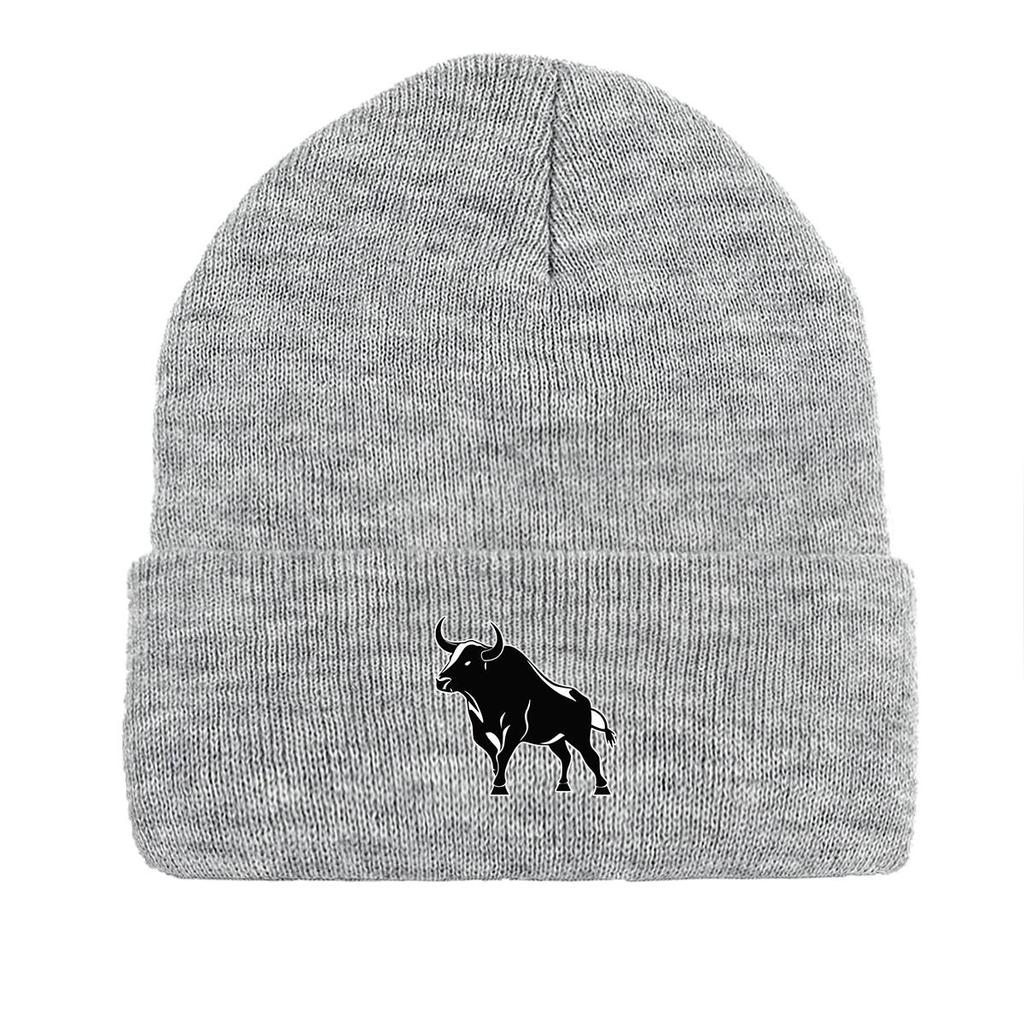 Черная зимняя вязаная шапка-бини с изображением черепа животного, термошапка с помпоном карамельного цвета, повседневная вязаная шапка-бини