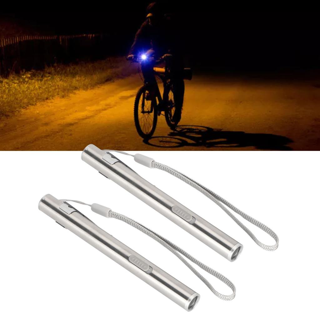2Pcs Mini Flashlight Pocket Clip Stainless Steel ABS Rechargeable 600mAh Battery Pen Flashlight for