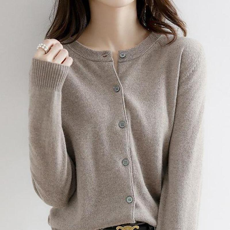Весна Осень Женские Длинные Рукава Топ Кардиганы Свитер O-образный вырез Вязаные Кашемировые Кардиганы Однотонные Однобортные Женские Свитера