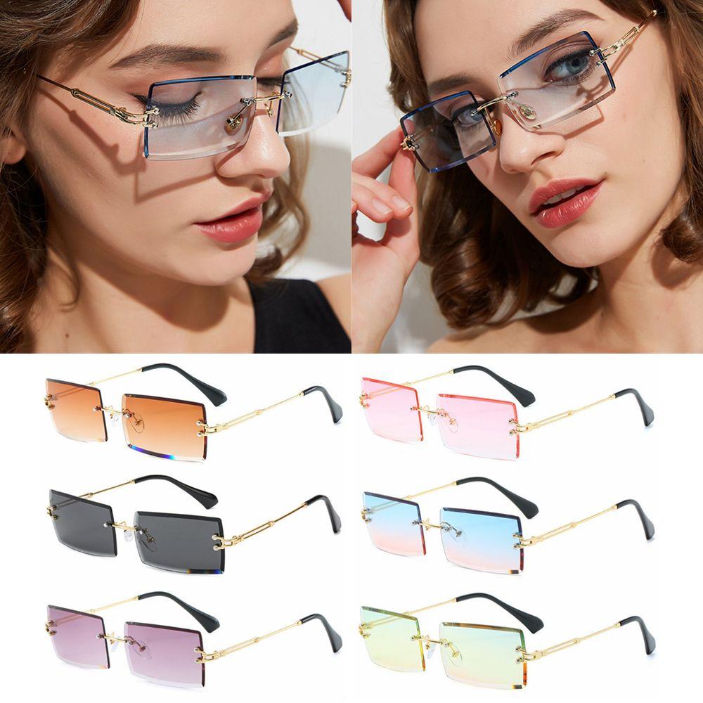 Trendy Rimless Summer Eyewear Rectangle Sun Glasses Square Sunglasses Fashion Sunglasses Shades