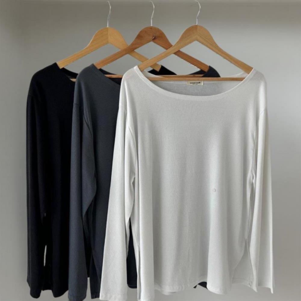 New Arrivals Open Run Women BoaT Neck Loose FiT One BuTTon SliT Long Sleeve T Sh