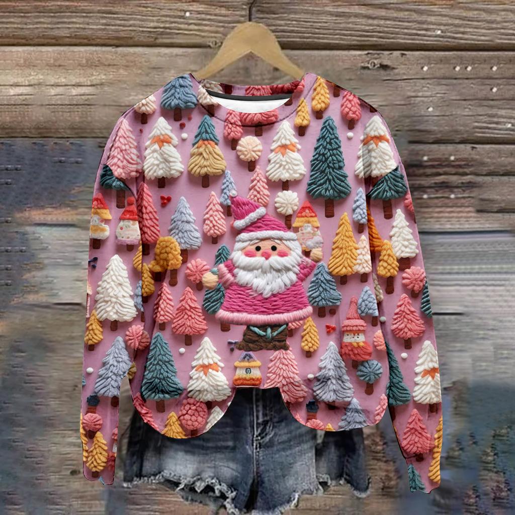 New Christmas Sweater Women T-Shirt Long Sleeve Tops Christmas Tree Graphic Clothing Y2k Cute Girls Apparel Ladies Sweatshirt