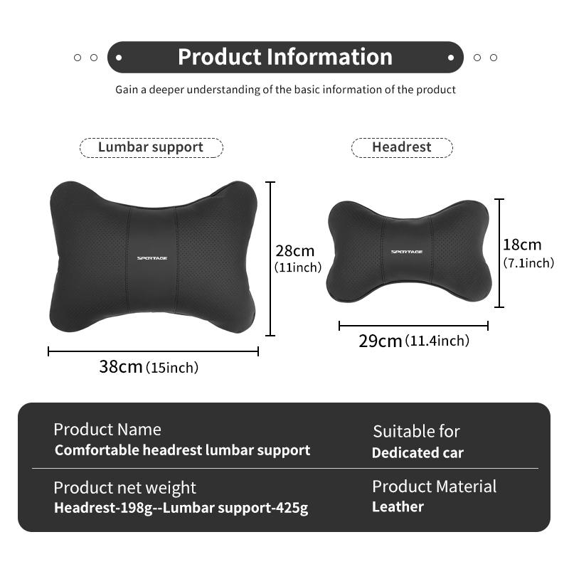 AABMF1 Car Seat Neck Pillow Lumbar Support Leather Headrest Waist Cushion For KIA Sportage Ceed Sorento Niro Cadenza Proceed Sephia
