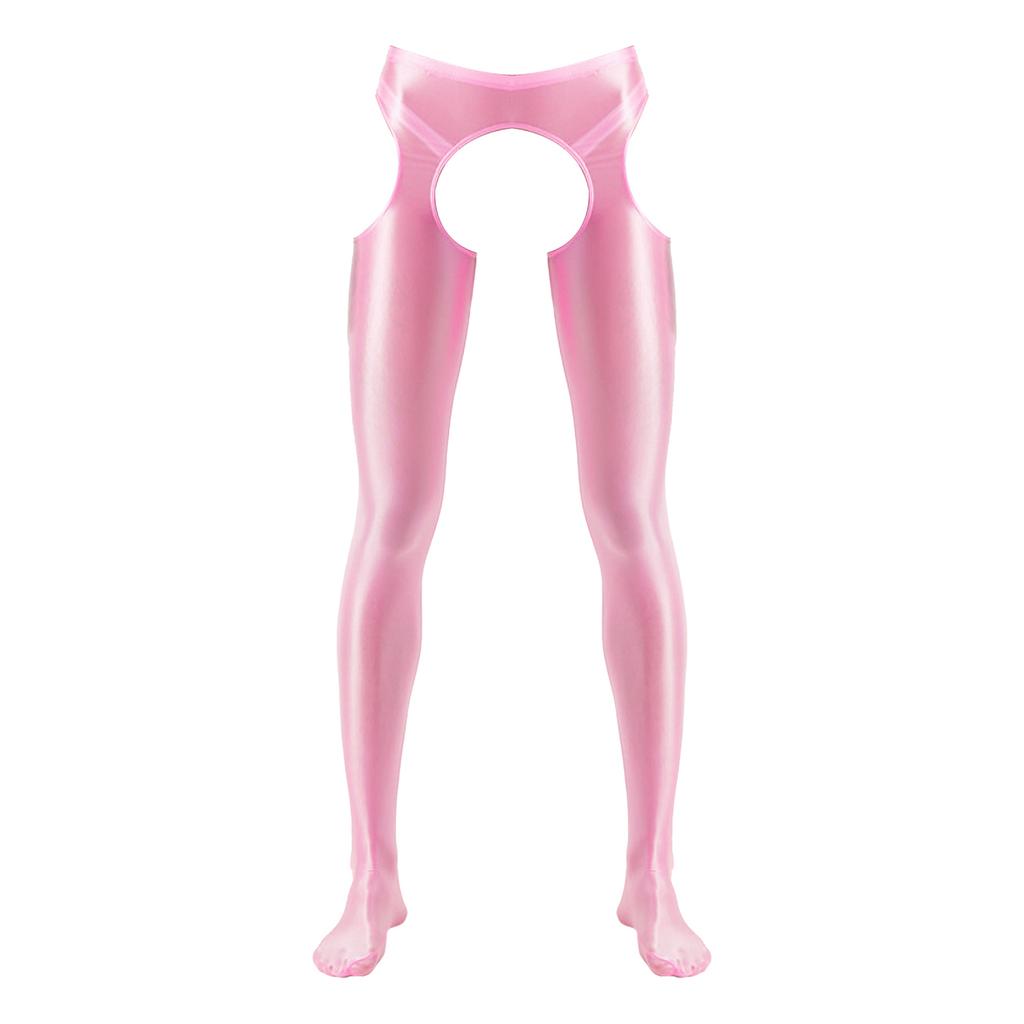 Mens Cutout Crotchless Pantyhose Glossy Mid Waist Tights Leggings