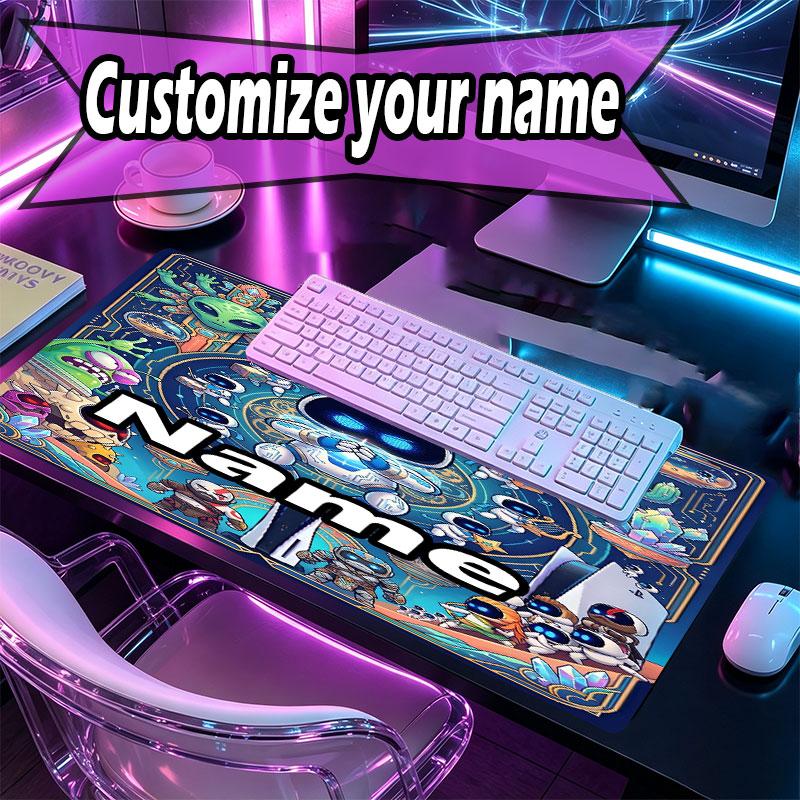 Custom Name Personalized Cosmic Bot Crew Pattern Mousepad, Laptop PC Desk Mat, Decorative Desk Mat for Home Keyboard Pad Gift