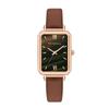 Fashion Vintage Green Watch Women's Watches Wholesale Square Quartz Student Watch Champagne Gold Dial and Brown Leather Strap Watch
