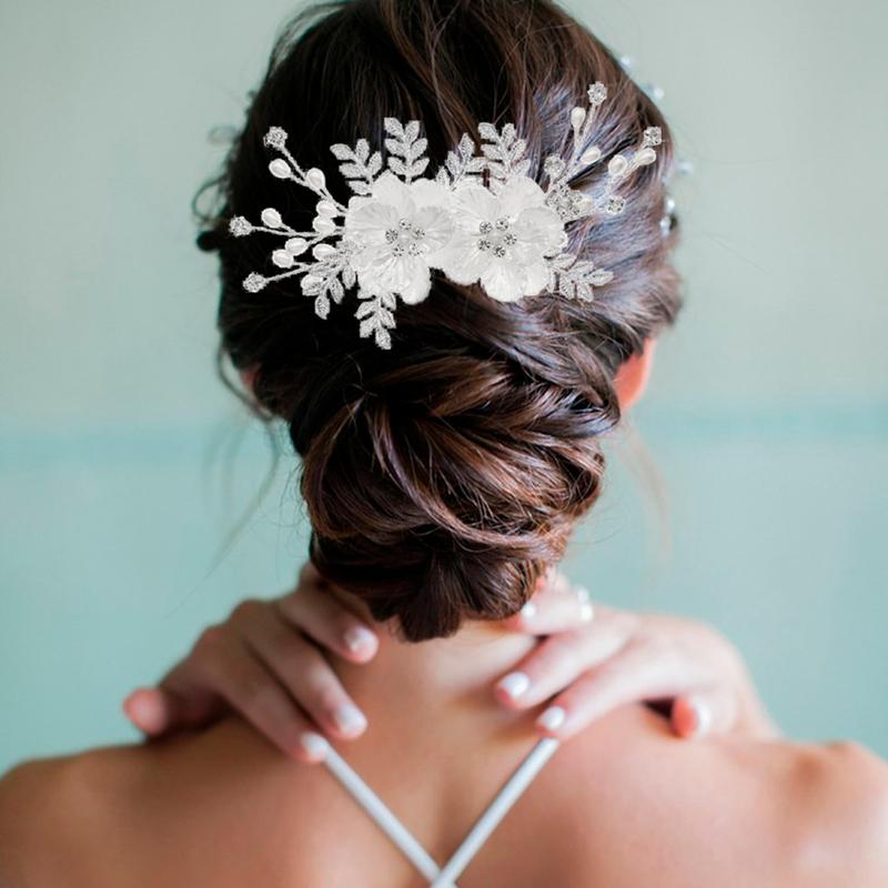 Хрустальная свадебная расческа для волос со стразами, расчески для невесты, белый цветок, боковые расчески для волос, головной убор в виде листа, свадебные аксессуары для волос для женщин и девочек
