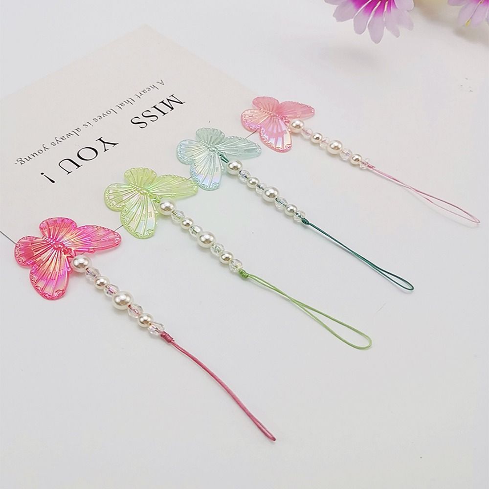 Подвеска на цепочку для телефона, ремешок на руку, светящаяся бабочка, ремешок для мобильного телефона