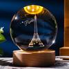 Personalize Wood Base logo 3d Laser Engraving Solar System Saturn Moon Crystal Glass Ball Home Decor Night Lights