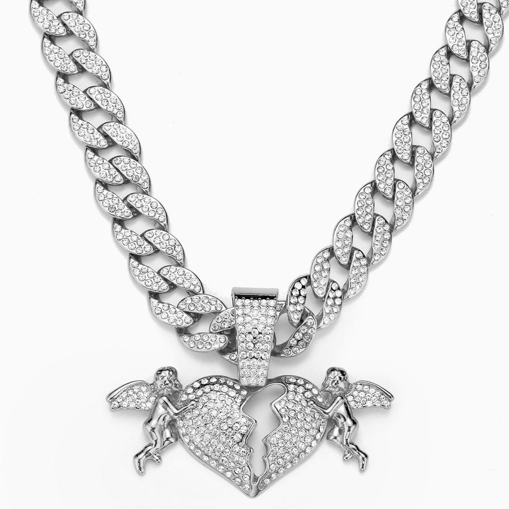 Подвеска «Ангел любви», полная бриллиантов, кубинская цепочка, персонализированное модное ожерелье в стиле европейский и американский уличный хип-хоп