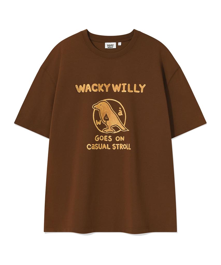 WACKY WILLY Typo Bird Graphic Short Sleeve T-Shirt Brown