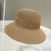 Straw Hat Elegant Women's M Standard Pearl Bowler Hat Light Bucket Hat Wide Brim Sunshade Straw Hat