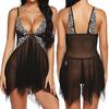 Women V Neck Floral Lace Lingerie Set Open Front Sexy Babydoll Mesh Underwear