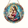 1pc 2d Flat Wood Christian Religion Mary Suncatcher, Translucent Stained Window Hanging, Round Wooden Sign- 20cm Porch, Wall, Home, Room, Cafe Holiday