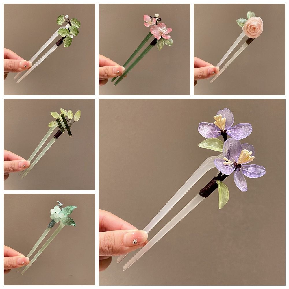 Flower U Shape Hairpin Hair Sticks for Buns Hanfu Headwear Hairstyle Design Tool