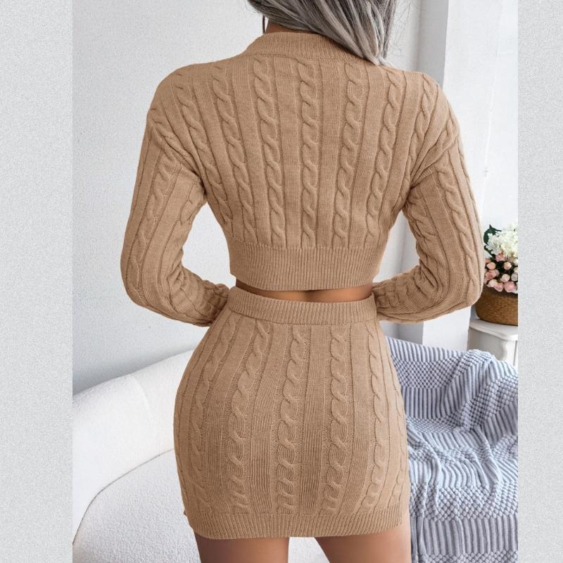 Сексуальный комплект из свитера, женские наряды, осенне-зимний вязаный узкий топ и мини-юбка