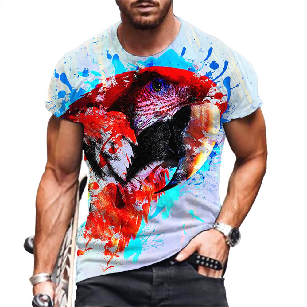 Fashion Colour Painting Parrot Graphic T Shirts Summer Men Casual Trend 3D Printed Short Sleeve Hip Hop Harajuku Streetwear Tees
