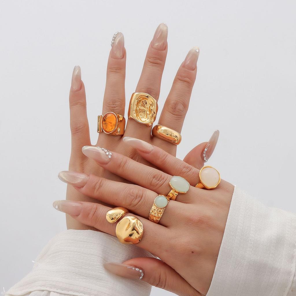 European and American acrylic alloy ring light luxury irregular ring inlaid design female ring