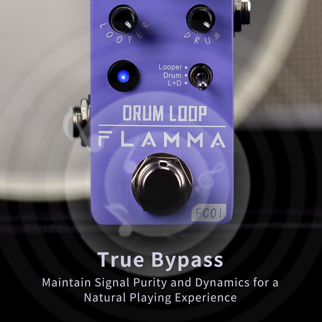 FLAMMA FC01 Mini Guitar Drum Machine and Phrase Loop Effect Pedal with 20 Minutes of 16 Drum Tap Tempo and Level Purple Pedal, Pedal, Recording,
