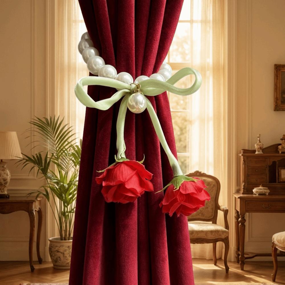 2PCS Decorative Rose Curtain Straps Portable Curtain Binding Curtain Buckle  Living Room