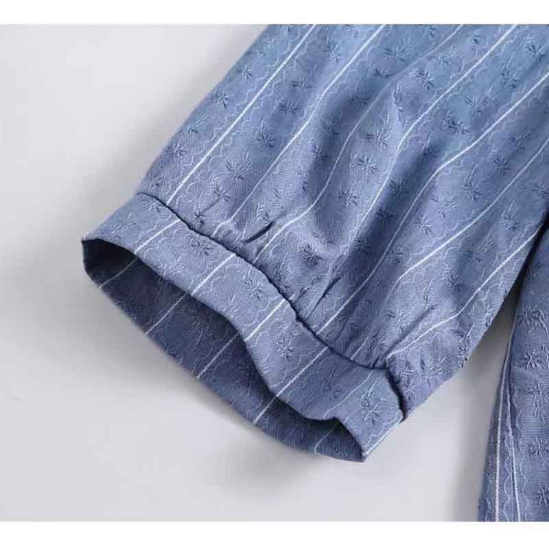 Хлопковая полосатая рубашка с пятью точками рукава, женская свободная рубашка с короткими рукавами для мам, модный женский топ среднего возраста