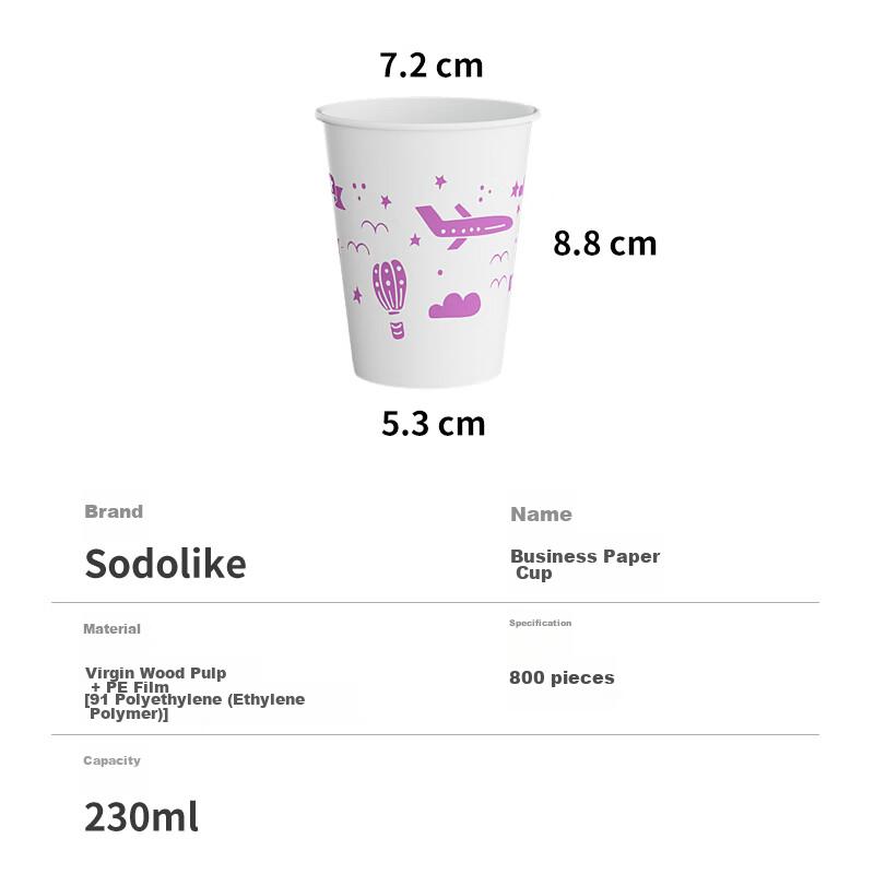 Sodolike Disposable Paper Cups, 230ml*800 Pieces, Thickened Cups for Office, Business, Home Use, Bulk Pack Water Cups, Coffee Cups