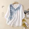 2024 Summer Embroidered Lace Cotton Linen Plus Size Short Sleeve Slimming Blouse