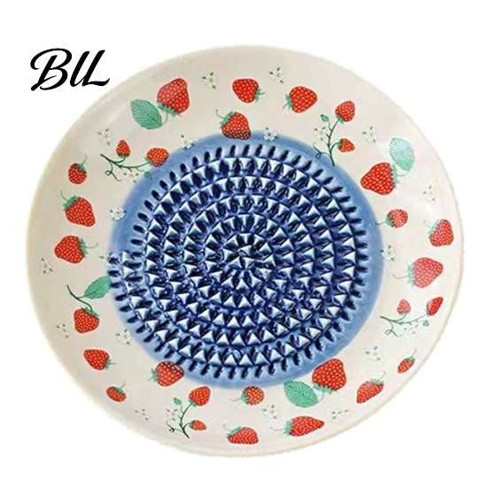 Manual Kitchen Grinding Tool Ceramic Garlic Grater Plate, Fruit Print Ginger Cheese Grinder, Mincer Multi-function Dish for Onion, Lemon, Vegetables,