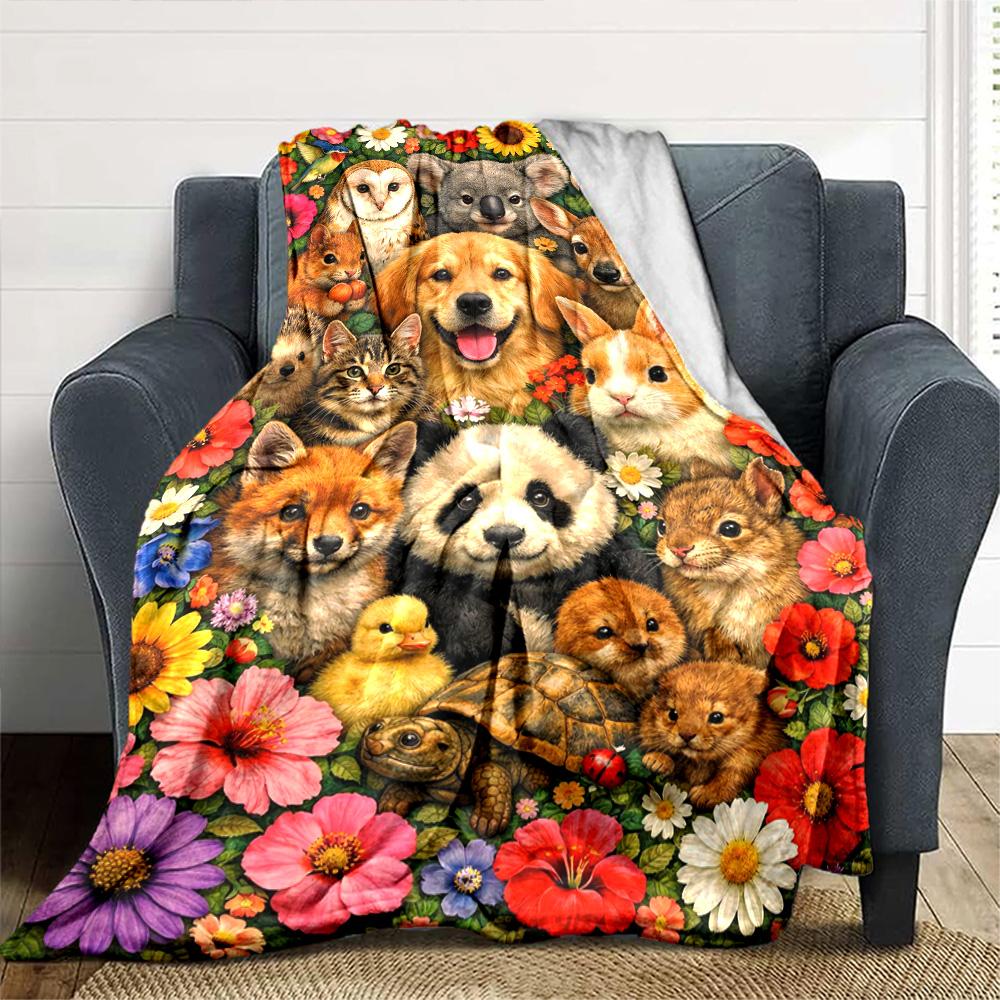 Floral Animals Print Flannel Blanket High Quality Warm Comfortable Cover for All Seasons Perfect for Gifts Home Decor