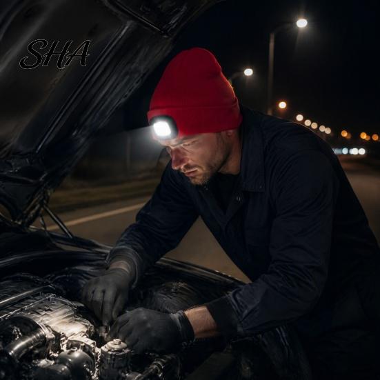 Outdoor Lighting Winter Hat LED with Light, Unisex USB Rechargeable Headlamp Skull Cap, Accessory Warm Knitted Cap for Men, Women, Gear Adjustable
