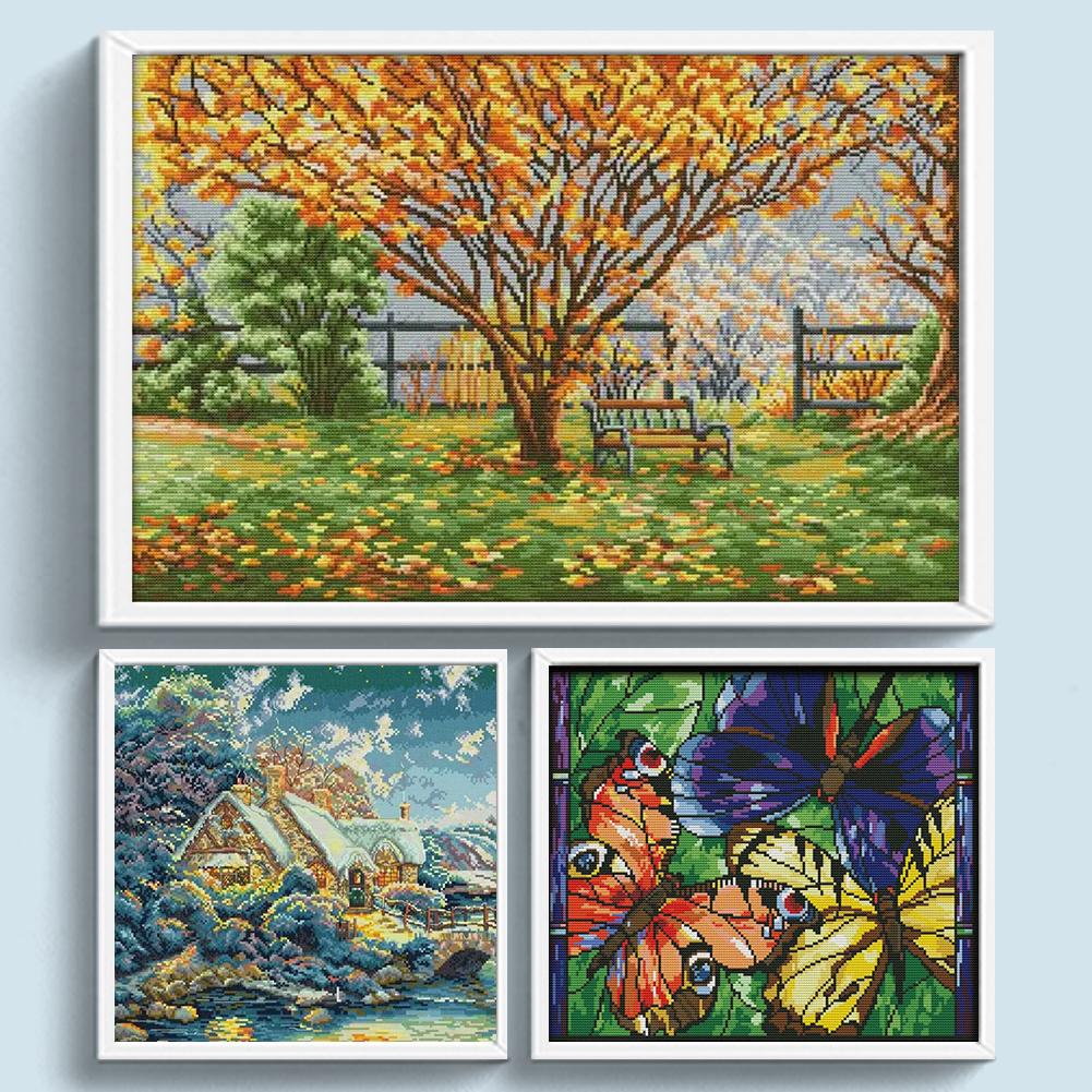 Набор для вышивки крестом «Пейзаж» из эко-хлопка 14CT, полная вышивка, AU