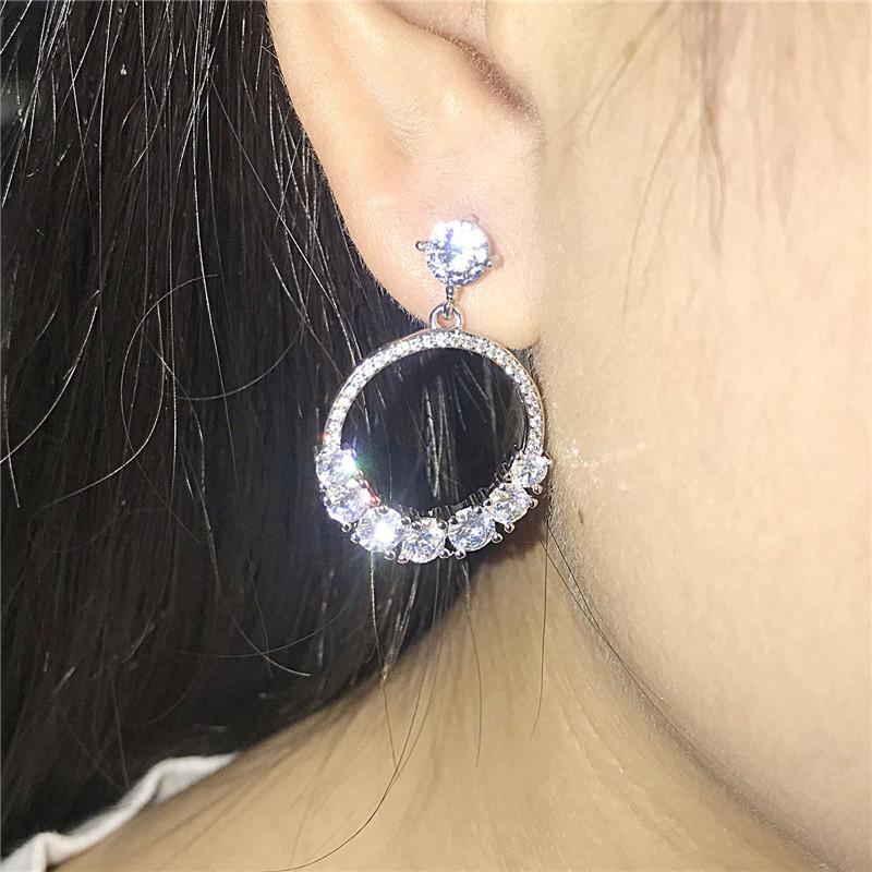 Модные серьги из стерлингового серебра 925 пробы для женщин, ювелирные изделия, модные круглые большие серьги с кристаллами, женские аксессуары, лучший подарок принцессы