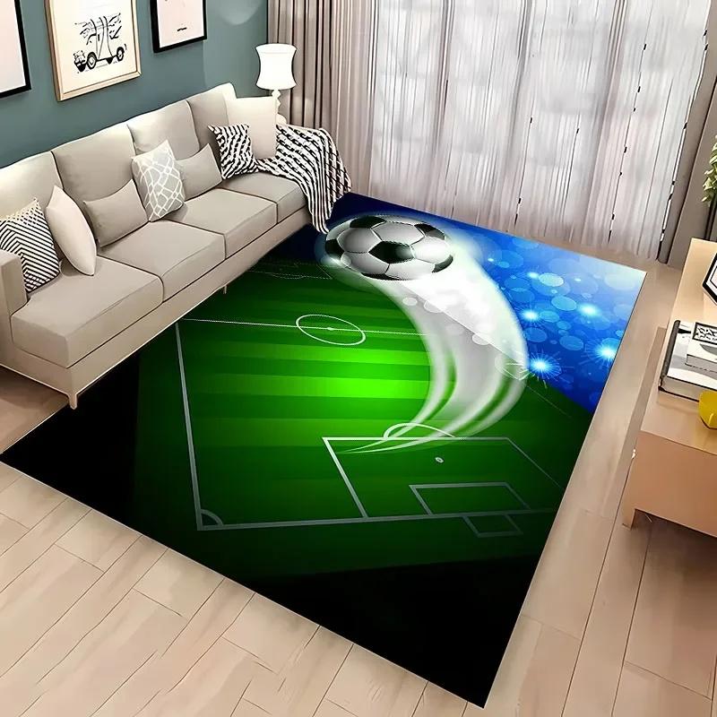 Ball Sports Theme Cartoon Carpet Soccer Floor Mat for Kids' Bedroom Football Large Area Rugs Stylish Living Room and Hallway Rug