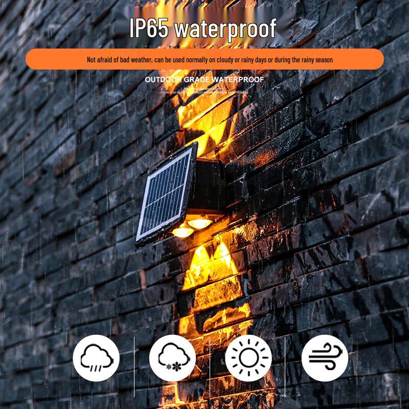 Solar Powered Outdoor 4-LED Wall Washer Light, Yellow