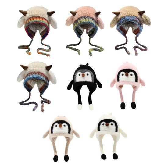 Детская шапка с пингвином, вязаная зимняя шапка, утолщенная теплая 2 в 1, осенне-зимняя вязаная шапка, трансформирующаяся в сумку-тоут