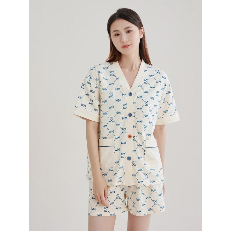 Пижама для женщин, летние шорты с короткими рукавами, свободные, удобные и повседневные, можно использовать как домашнюю одежду с V-образным вырезом