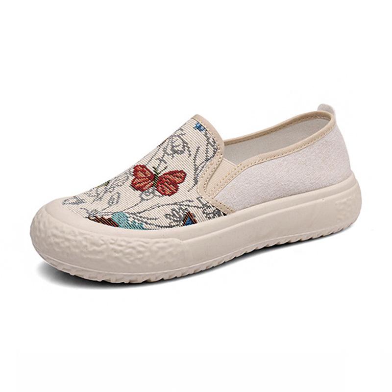 Мода 2024 года, весна и осень, новые вышитые туфли, парусиновые туфли для отдыха, в этническом стиле, мягкие туфли на плоской подошве с одним шагом