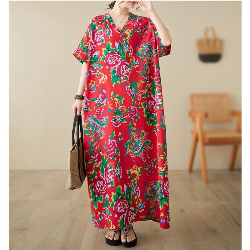 DIMANAF Women 2024 Plus Size Spring Summer Oversize Style Dress Beach Elegant Floral Long Dress Oversize Basic Loose Dress Plus Size