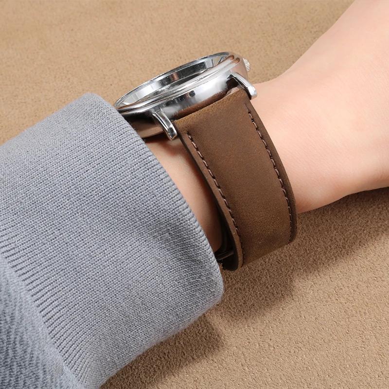 Genuine Leather Watch Band For Hamilton Kaqi Field Aviation Oris Omega Frosted Folding Buckle Watch Chain 20mm 22mm Strap