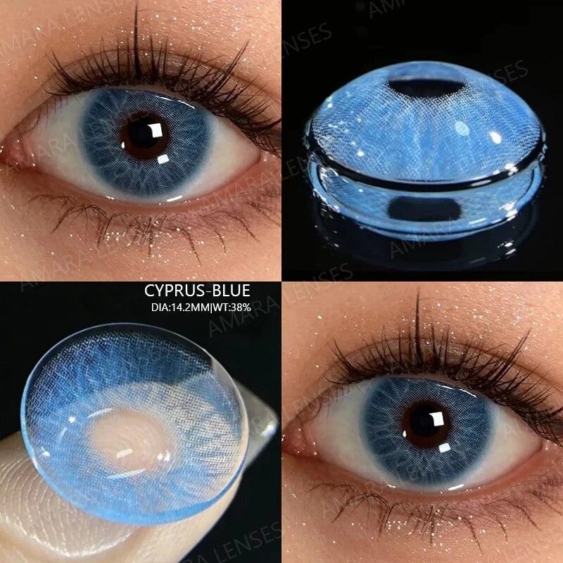 Цветные контактные линзы AMARA для глаз, голубые глаза, зеленые линзы, корейские модные серые линзы, красивые зрачки, ежегодно, 2 шт./пара