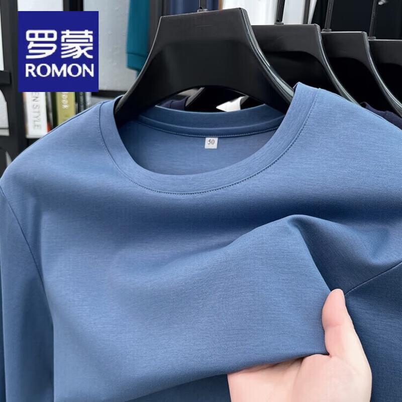 ROMON Мужская футболка с круглым вырезом и длинным рукавом из чистого хлопка